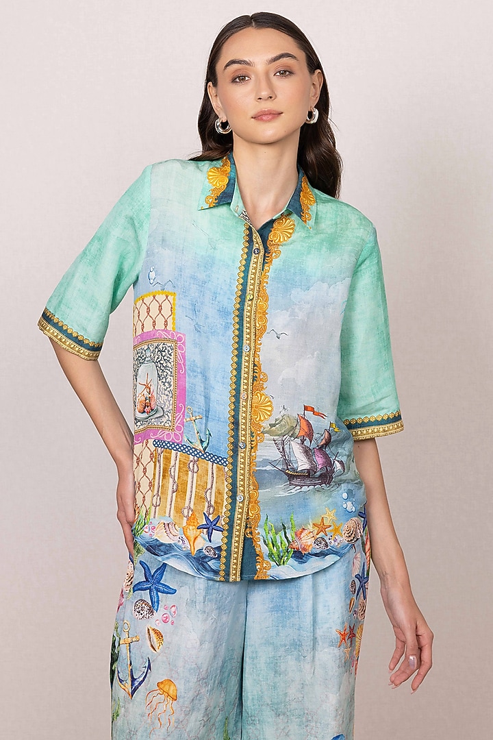 Multi-Colored Linen Viscose Printed Co-Ord Set by Ranna Gill at Pernia's Pop Up Shop