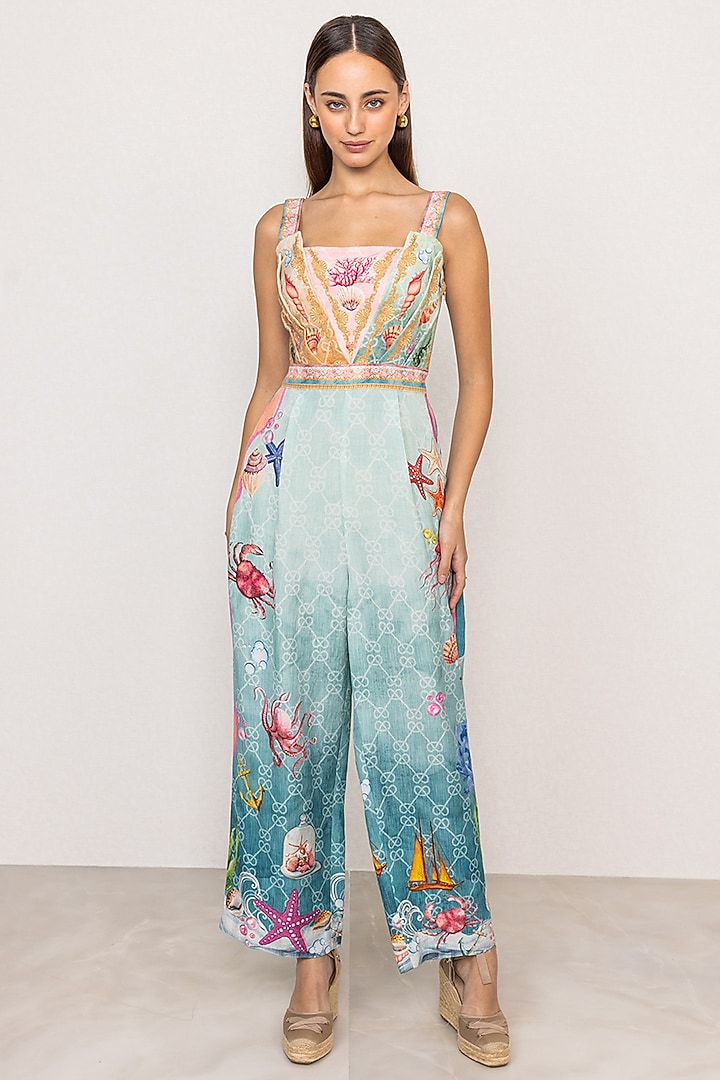 Multi-Colored Linen Viscose Wide-Leg Jumpsuit by Ranna Gill at Pernia's Pop Up Shop
