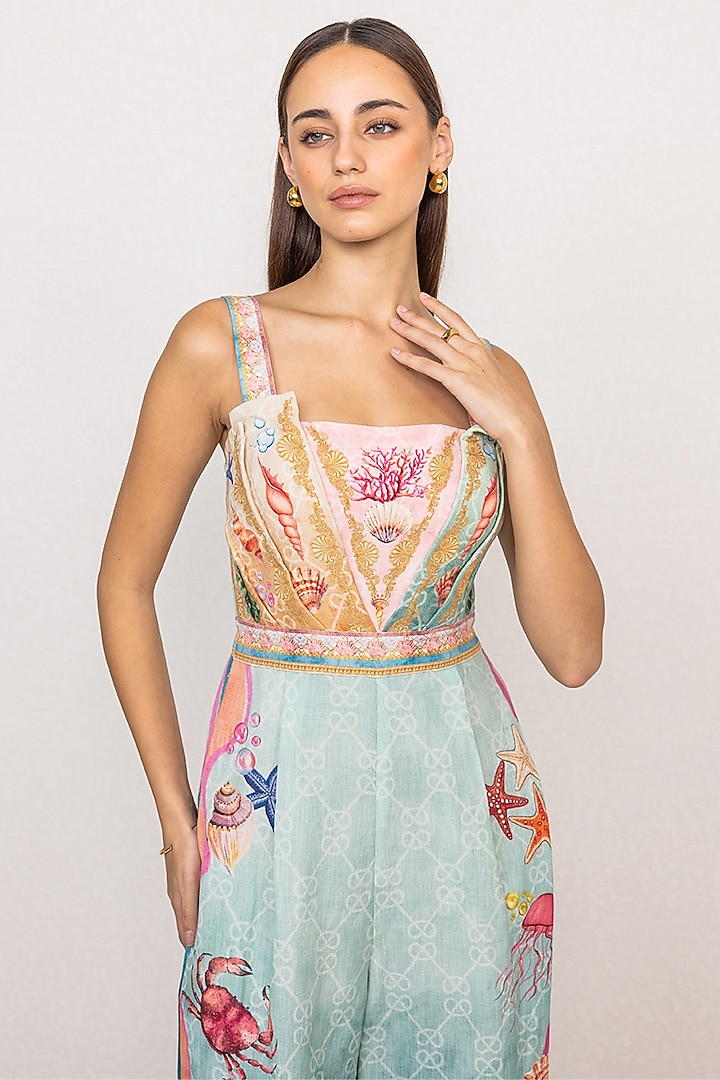 Multi-Colored Linen Viscose Wide-Leg Jumpsuit by Ranna Gill at Pernia's Pop Up Shop