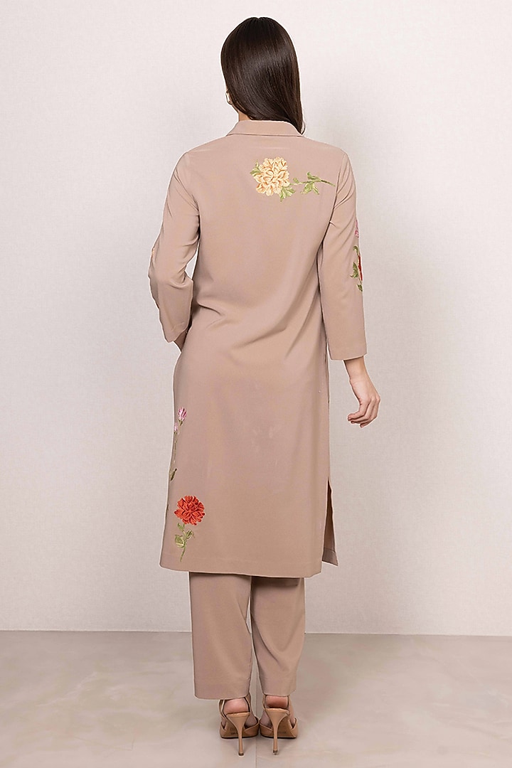 Warm Beige Poly Crinkle Floral Printed Tunic Set by Ranna Gill at Pernia's Pop Up Shop
