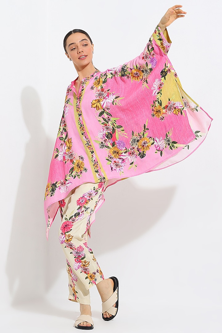 Multi-Colored Linen Blend Printed Kaftan Set by Ranna Gill at Pernia's Pop Up Shop