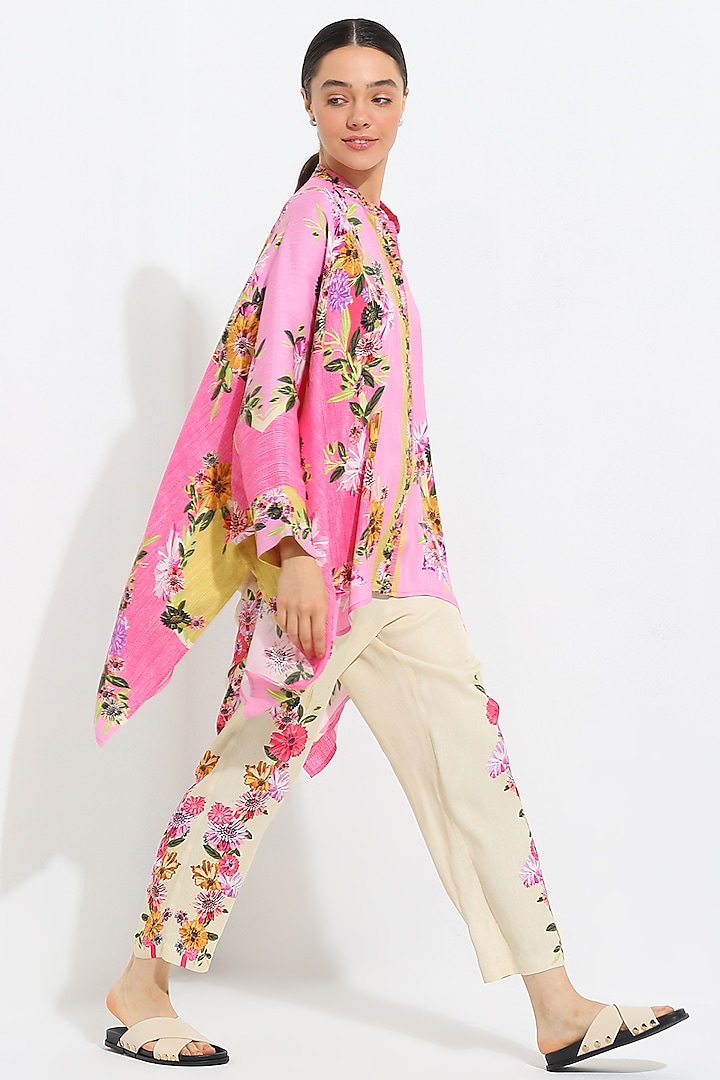 Multi-Colored Linen Blend Printed Kaftan Set by Ranna Gill at Pernia's Pop Up Shop