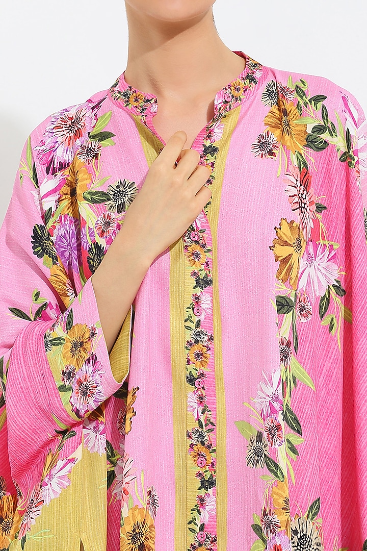 Multi-Colored Linen Blend Printed Kaftan Set by Ranna Gill at Pernia's Pop Up Shop