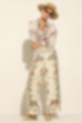 Multi-Colored Linen Blend Printed Wide-Leg Pants by Ranna Gill at Pernia's Pop Up Shop