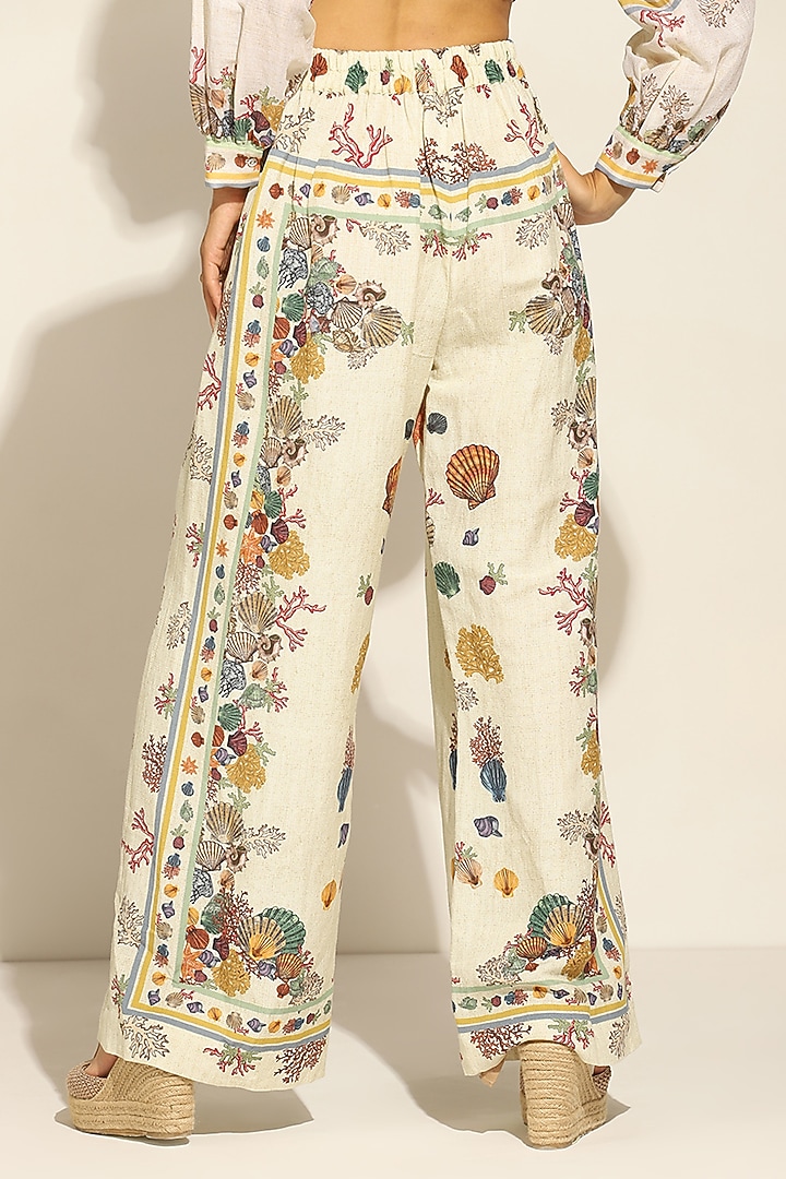 Multi-Colored Linen Blend Printed Wide-Leg Pants by Ranna Gill at Pernia's Pop Up Shop