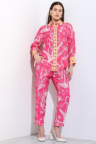 Pink Linen Blend Shirt by Ranna Gill