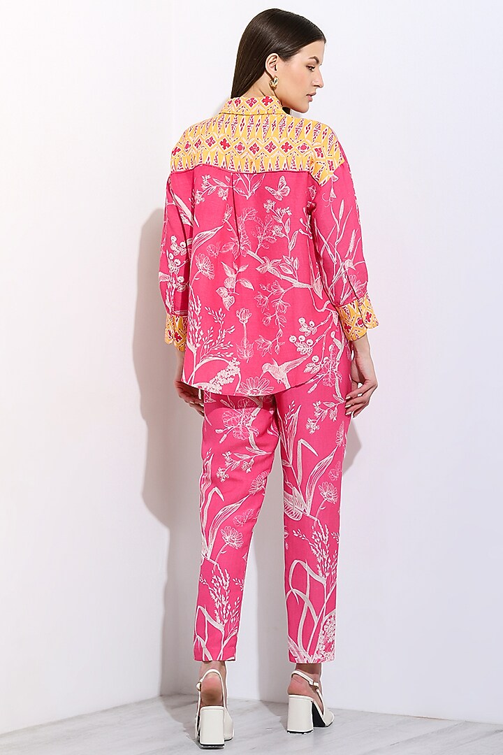 Pink Linen Blend Shirt by Ranna Gill at Pernia's Pop Up Shop