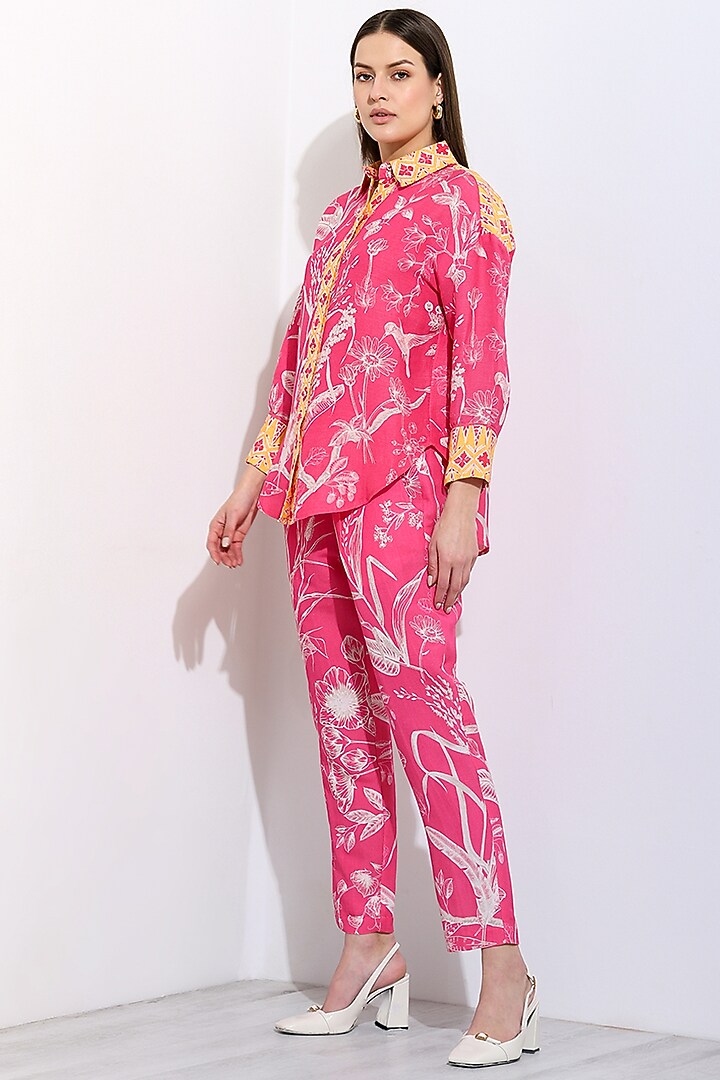 Pink Linen Blend Shirt by Ranna Gill at Pernia's Pop Up Shop