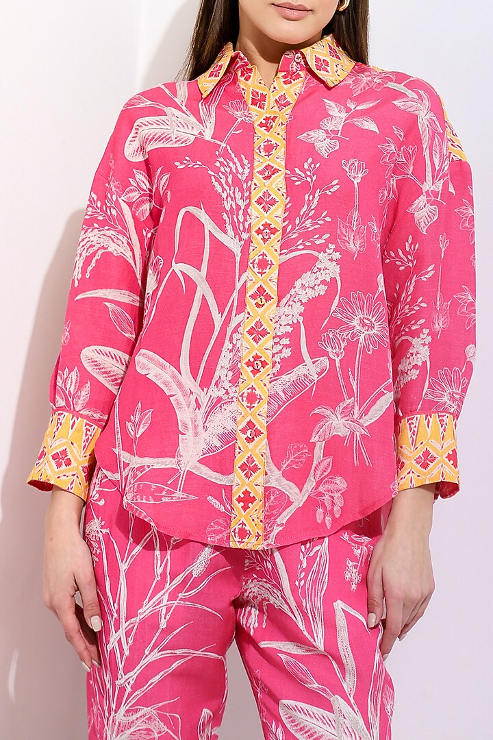 Pink Linen Blend Shirt by Ranna Gill at Pernia's Pop Up Shop