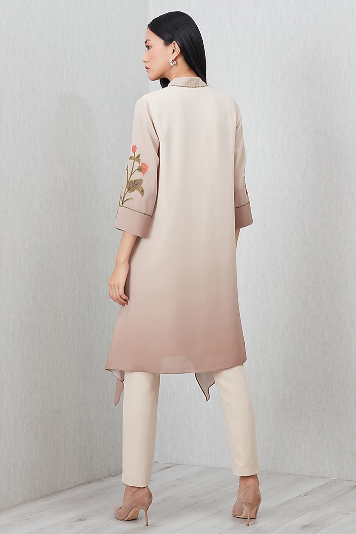 Beige Georgette Thread Embroidered Tunic by Ranna Gill at Pernia's Pop Up Shop