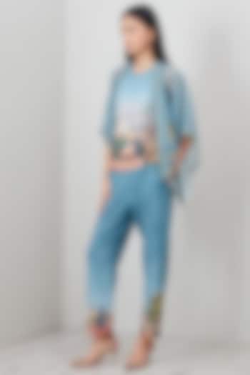 Teal Poly Crinkle Printed Pants by Ranna Gill at Pernia's Pop Up Shop