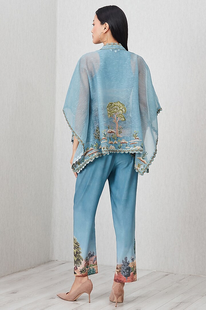 Teal Poly Crinkle Printed Pants by Ranna Gill at Pernia's Pop Up Shop