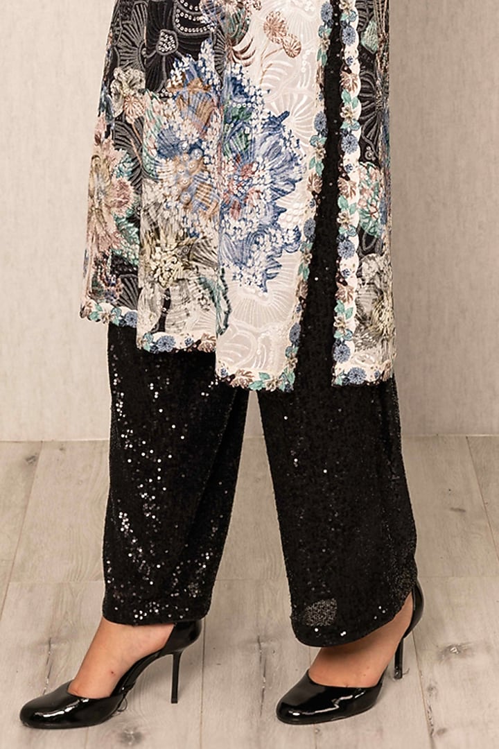 Black Sequin Georgette Floral Printed Tunic by Ranna Gill at Pernia's Pop Up Shop