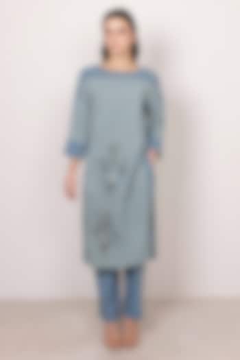 Sage Green Poly Crinkle Printed Tunic Set by Ranna Gill at Pernia's Pop Up Shop