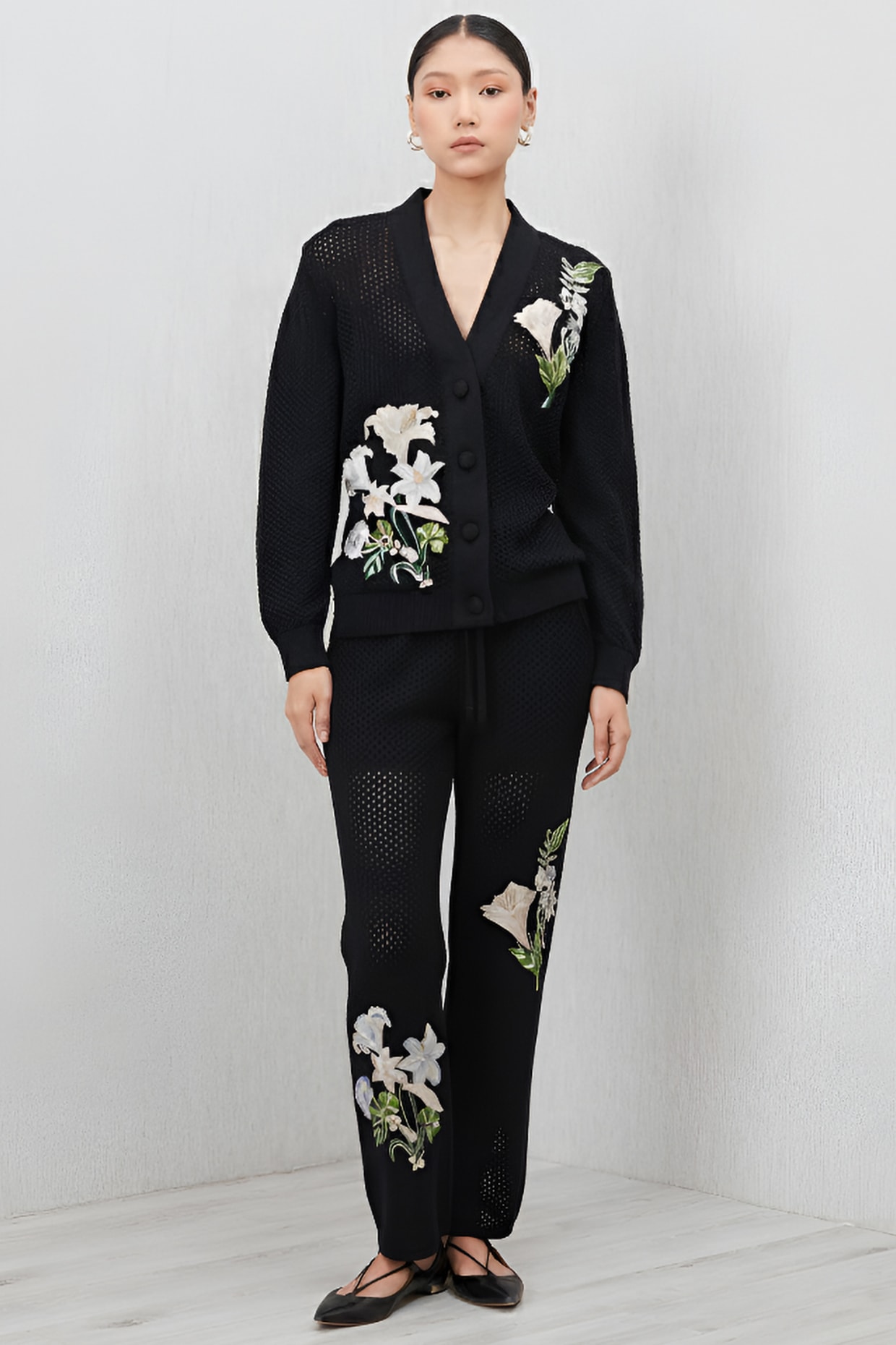 Ranna Gill Black Knit Thread Embroidered Co-Ord Set