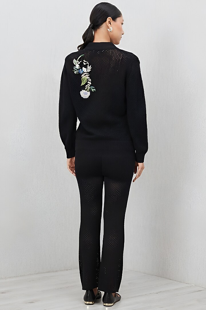 Black Knit Thread Embroidered Co-Ord Set by Ranna Gill at Pernia's Pop Up Shop