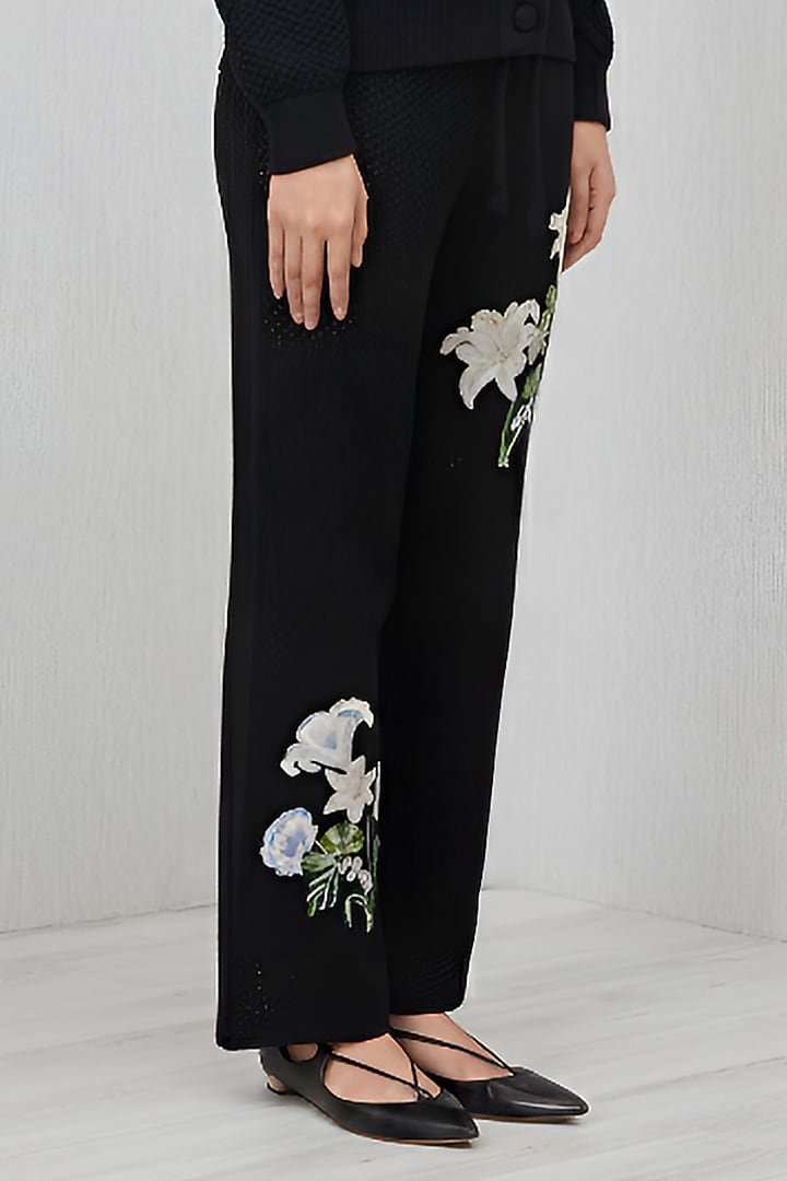 Black Knit Thread Embroidered Co-Ord Set by Ranna Gill at Pernia's Pop Up Shop