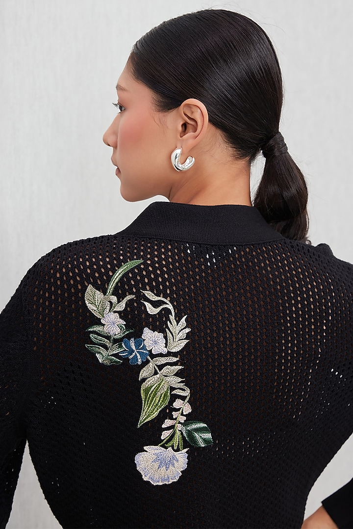 Black Knit Thread Embroidered Co-Ord Set by Ranna Gill at Pernia's Pop Up Shop