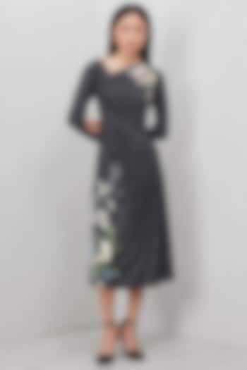 Grey Soft Jersey Printed Midi Vacation Dress by Ranna Gill at Pernia's Pop Up Shop