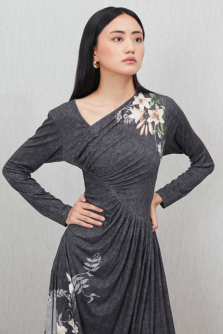 Grey Soft Jersey Printed Midi Vacation Dress by Ranna Gill at Pernia's Pop Up Shop