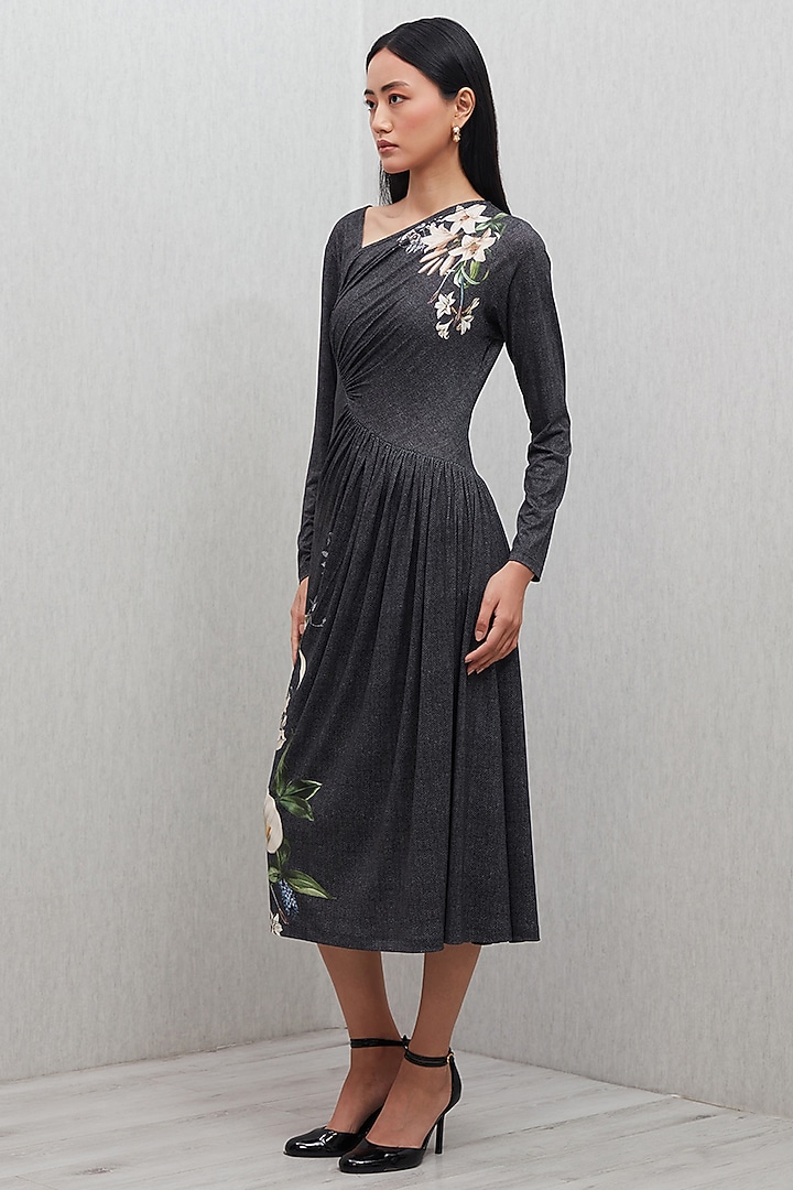 Grey Soft Jersey Printed Midi Vacation Dress by Ranna Gill at Pernia's Pop Up Shop
