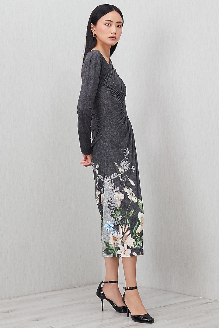 Grey Soft Jersey Printed Midi Vacation Dress by Ranna Gill at Pernia's Pop Up Shop