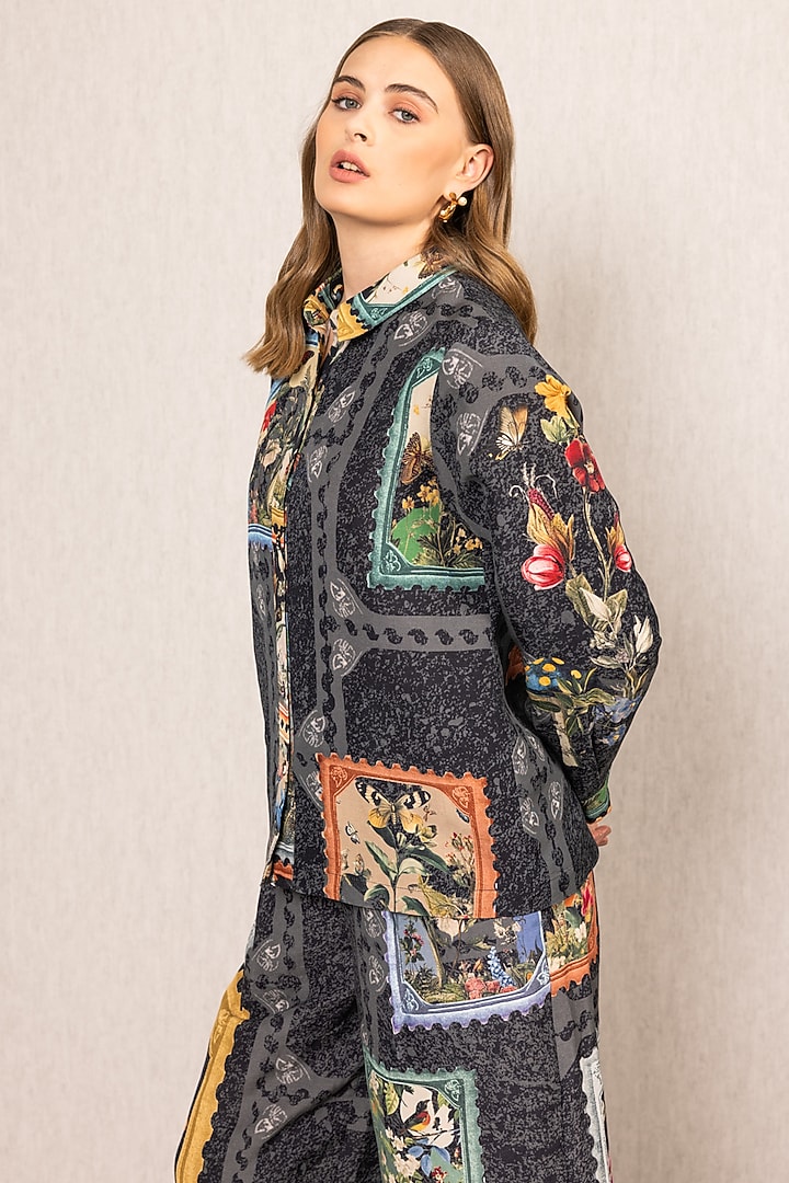 Multi-Colored Linen Viscose Floral Printed Shirt by Ranna Gill at Pernia's Pop Up Shop