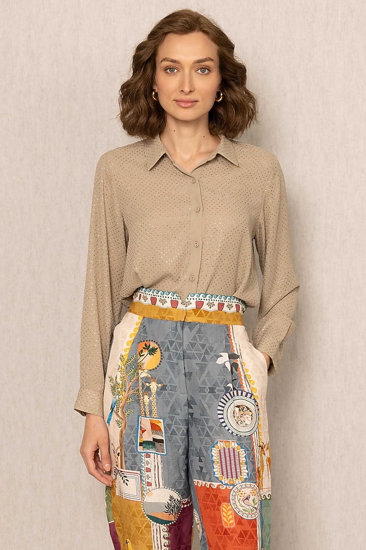Sand-Colored Georgette Shirt by Ranna Gill at Pernia's Pop Up Shop