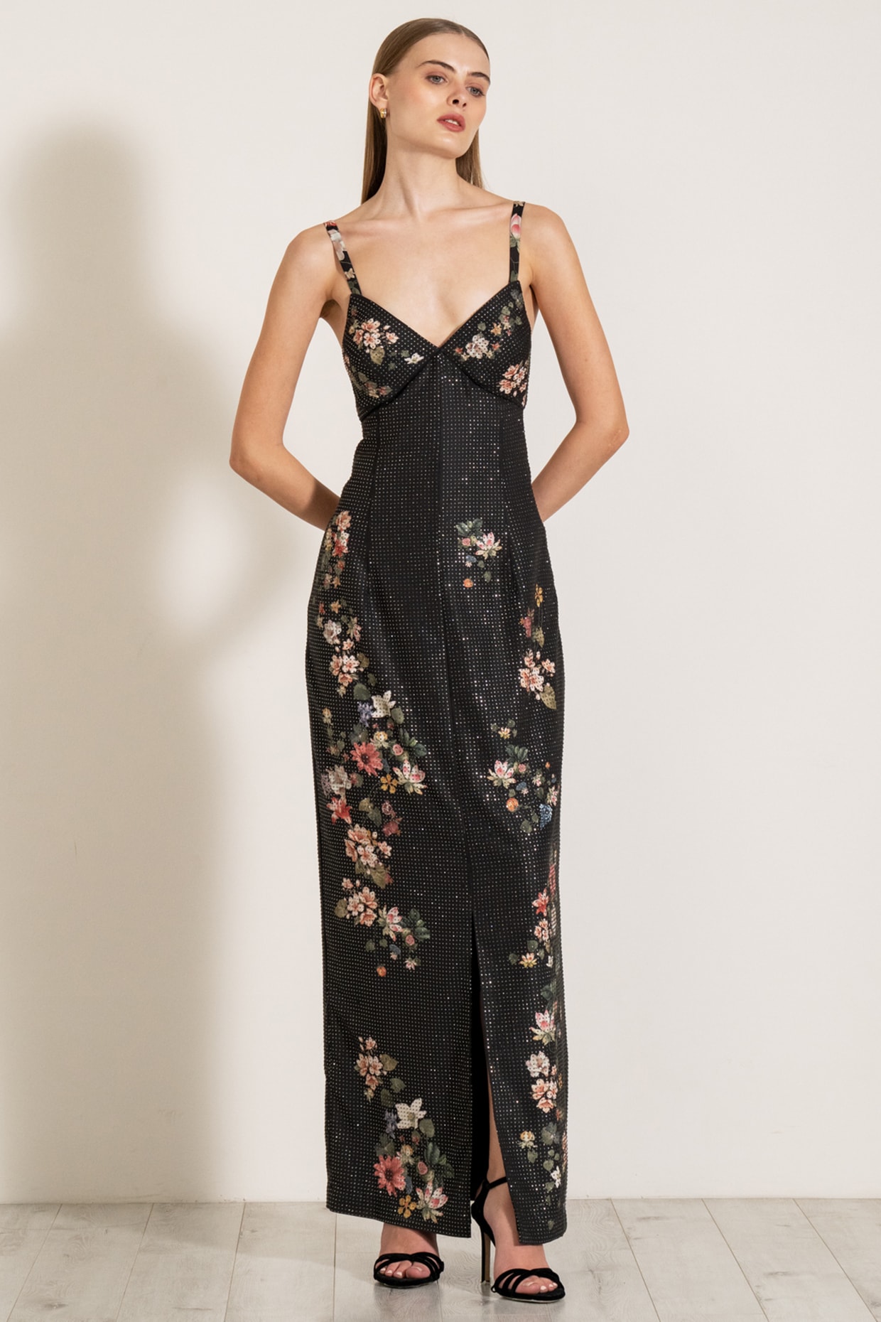 Ranna Gill Black Crepe Blend Crystal Embellished Dress