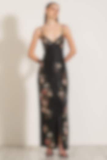 Black Crepe Blend Crystal Embellished Cocktail Dress by Ranna Gill at Pernia's Pop Up Shop