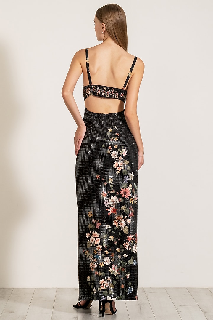 Black Crepe Blend Crystal Embellished Cocktail Dress by Ranna Gill at Pernia's Pop Up Shop