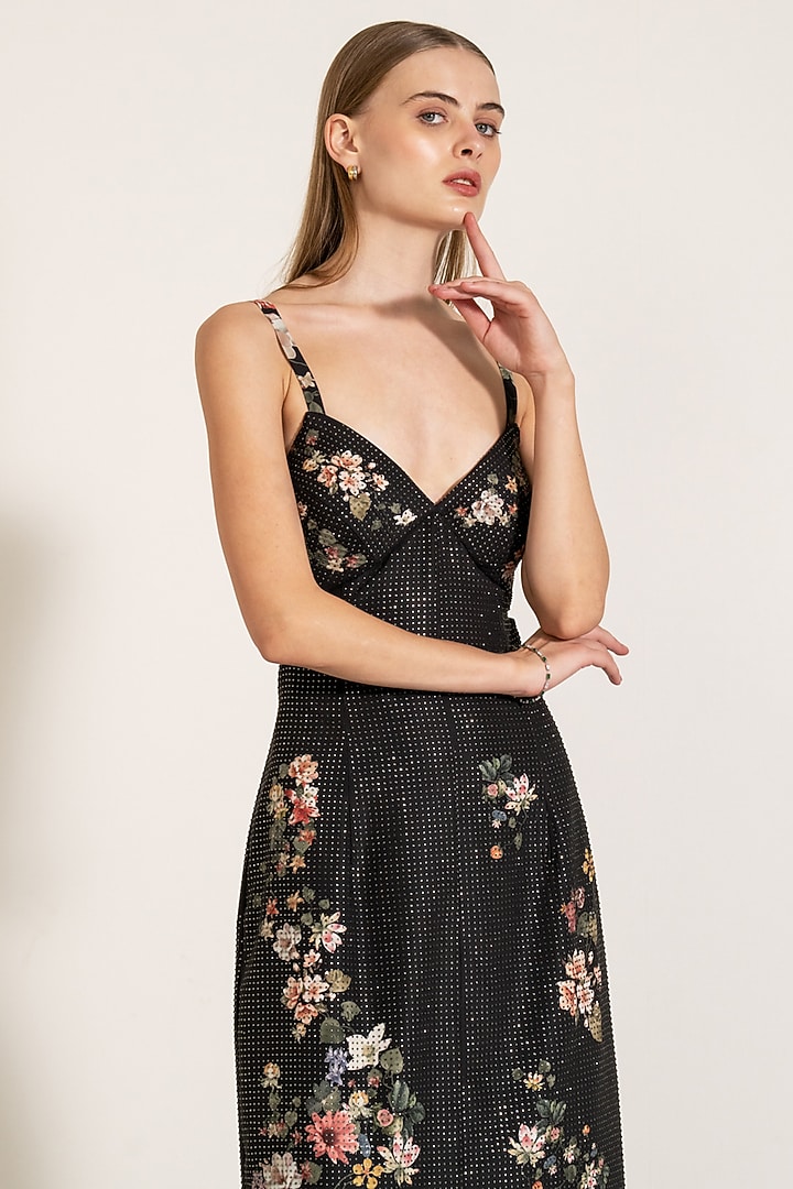 Black Crepe Blend Crystal Embellished Cocktail Dress by Ranna Gill at Pernia's Pop Up Shop