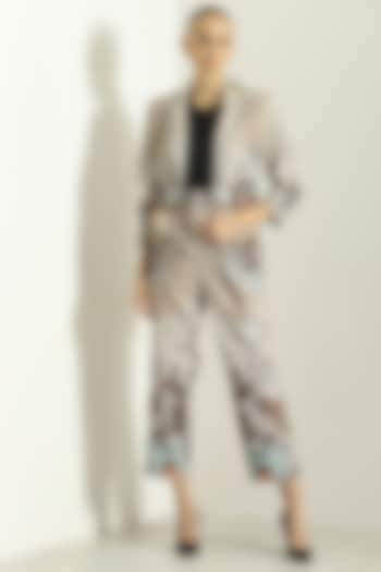 Beige Linen Blend Printed Pants by Ranna Gill at Pernia's Pop Up Shop