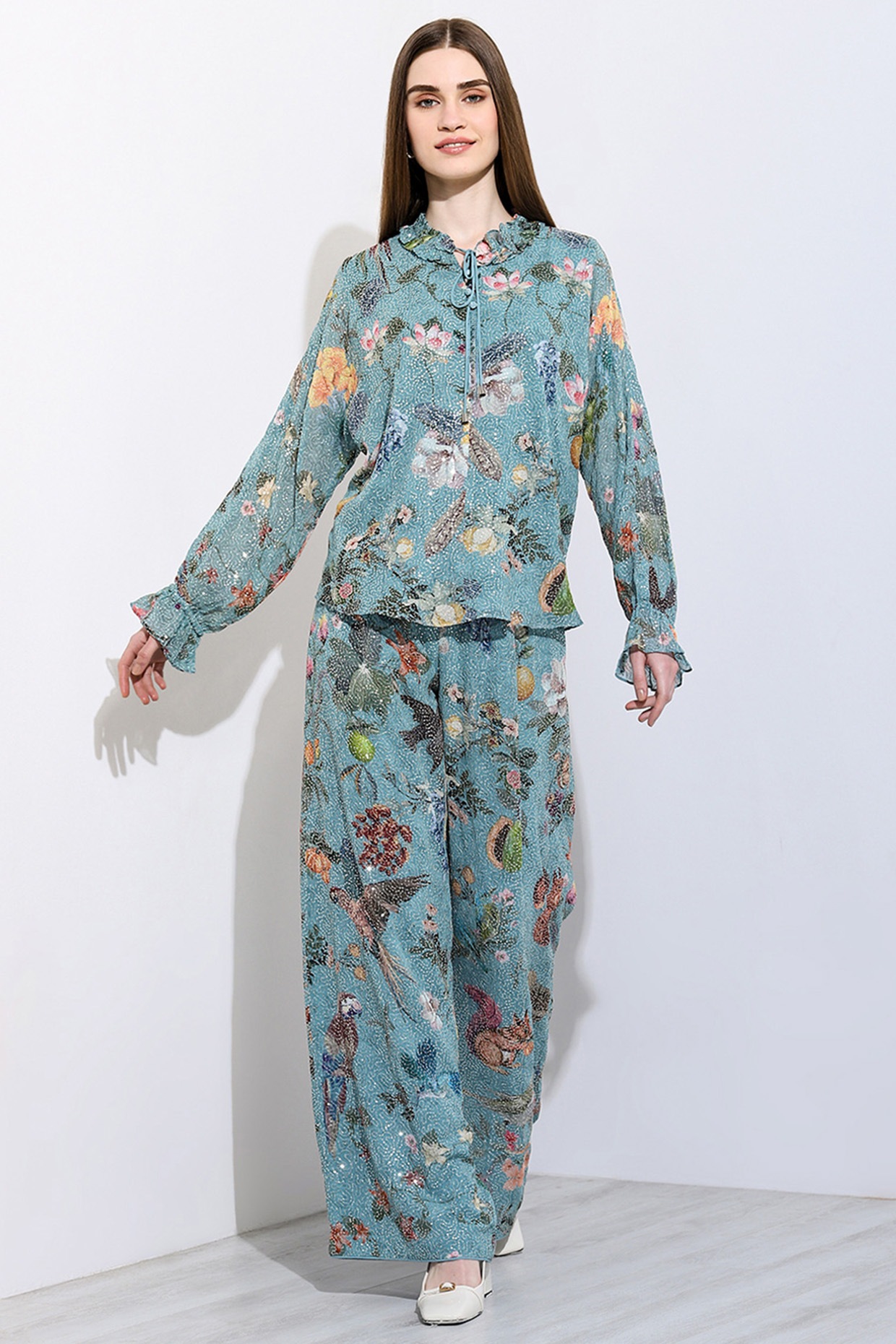 Ranna Gill Jade Viscose Georgette Floral Printed & Embroidered Co-Ord Set