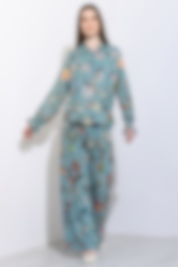 Jade Viscose Georgette Floral Printed & Embroidered Co-Ord Set by Ranna Gill at Pernia's Pop Up Shop