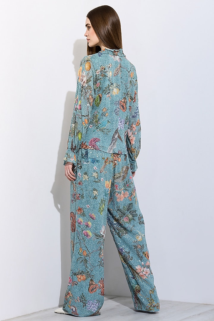 Jade Viscose Georgette Floral Printed & Embroidered Co-Ord Set by Ranna Gill at Pernia's Pop Up Shop