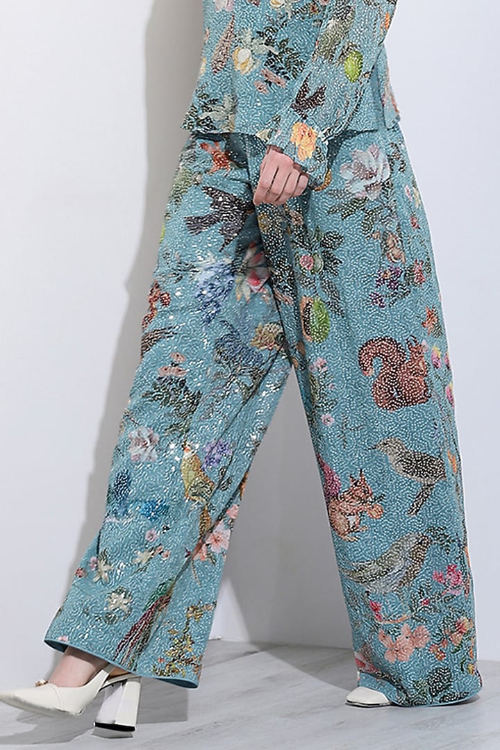 Jade Viscose Georgette Floral Printed & Embroidered Co-Ord Set by Ranna Gill at Pernia's Pop Up Shop