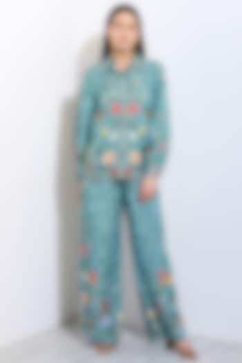 Jade Linen Blend Floral Printed Wide-Leg Pants by Ranna Gill at Pernia's Pop Up Shop