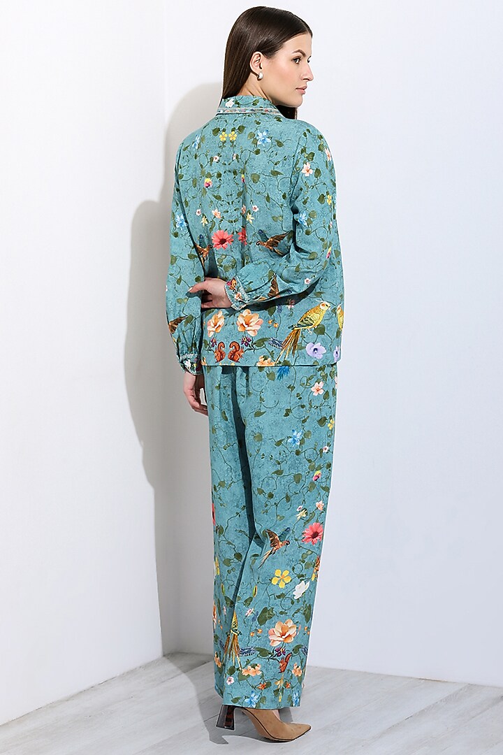 Jade Linen Blend Floral Printed Wide-Leg Pants by Ranna Gill at Pernia's Pop Up Shop