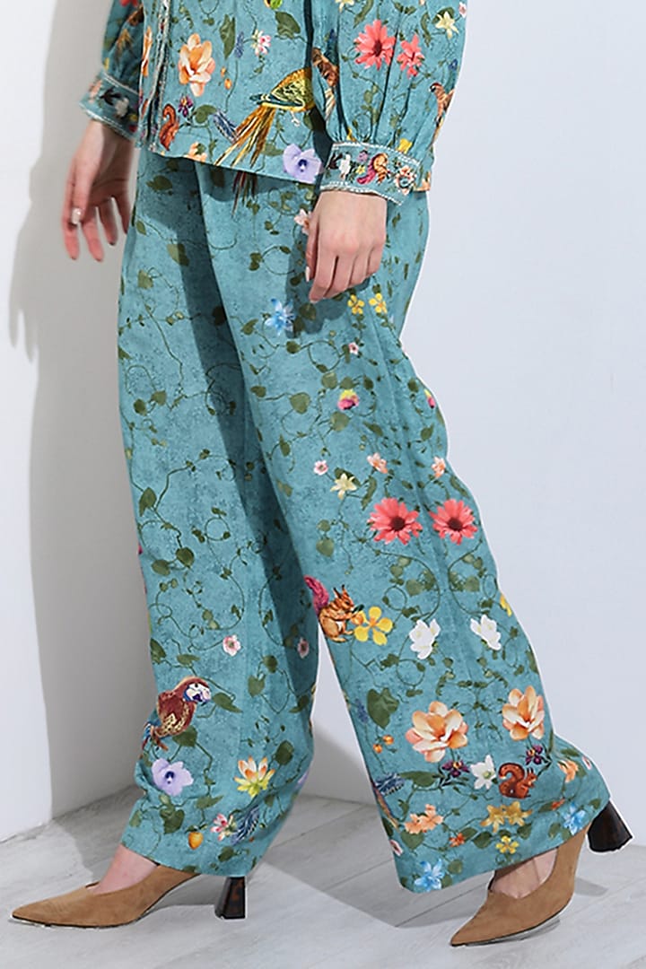 Jade Linen Blend Floral Printed Wide-Leg Pants by Ranna Gill at Pernia's Pop Up Shop