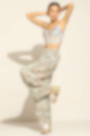 Multi-Colored Linen Blend Printed Wide-Leg Pants by Ranna Gill at Pernia's Pop Up Shop