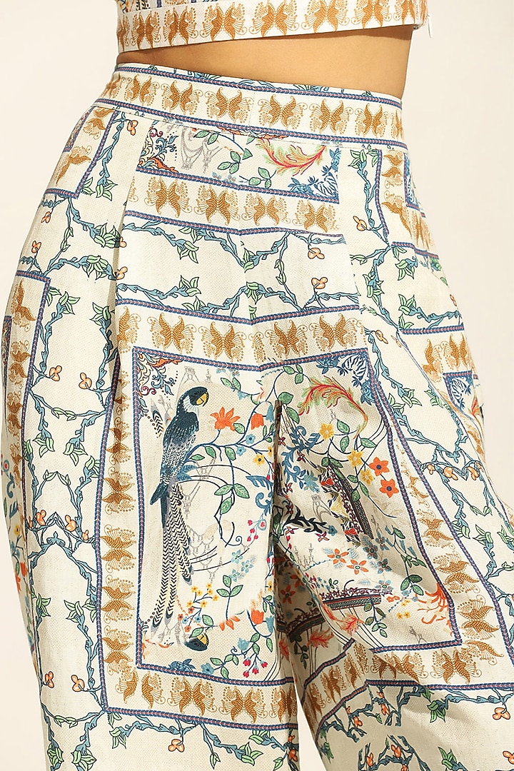 Multi-Colored Linen Blend Printed Wide-Leg Pants by Ranna Gill at Pernia's Pop Up Shop
