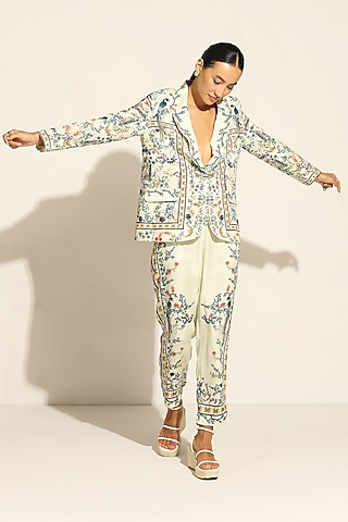 Multi-Colored Satin Modal Printed Pants by Ranna Gill