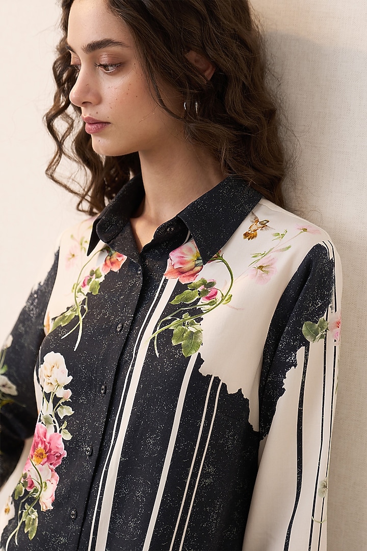 Black & Beige Tencel Floral Printed Tunic Set by Ranna Gill at Pernia's Pop Up Shop