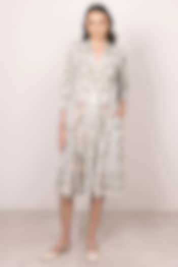 Green Tencel Printed Flared Midi Vacation Dress by Ranna Gill at Pernia's Pop Up Shop