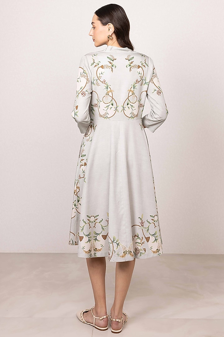 Green Tencel Printed Flared Midi Vacation Dress by Ranna Gill at Pernia's Pop Up Shop