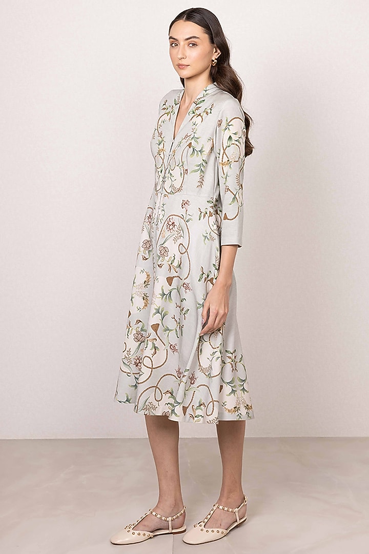 Green Tencel Printed Flared Midi Vacation Dress by Ranna Gill at Pernia's Pop Up Shop