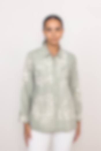 Pista Green Poly Flex Floral Printed Shirt by Ranna Gill at Pernia's Pop Up Shop