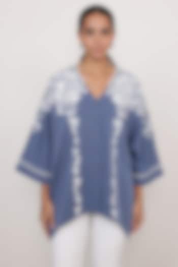 Blue Georgette Floral Printed Shirt by Ranna Gill at Pernia's Pop Up Shop