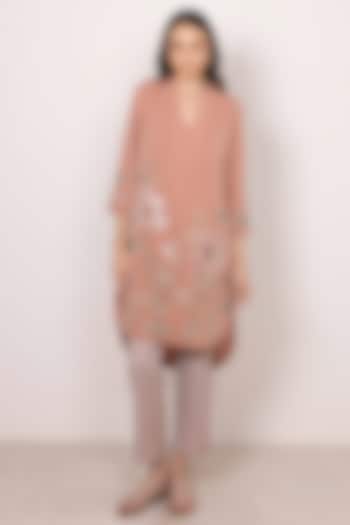 Peach Crepe Floral Printed Tunic by Ranna Gill at Pernia's Pop Up Shop
